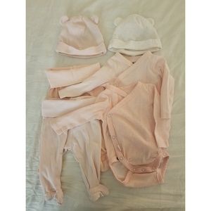 H&M newborn wrapover bodysuit, footed pants, hats